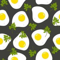 Fried egg with parsley seamless pattern on black vector