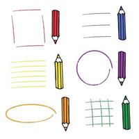 Colorful doodle pencils and different frames vector