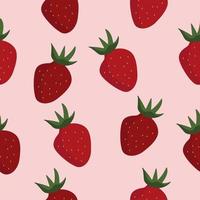 Red strawberry seamless pattern on pink background vector