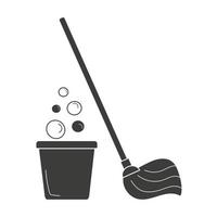 The silhouette of a mop and a bucket with water vector