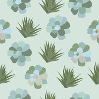 Floral seamless pattern with green succulent, flat vector