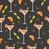 Seamless pattern with cocktail, orange, olive, ice vector