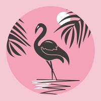 Flamingo in a circle with the sun and tropical vector