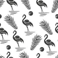 Seamless pattern with flamingo, palm branch vector