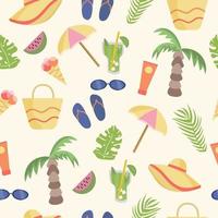 Seamless pattern beach accessories and palm vector