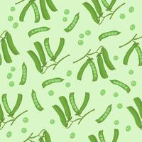 Seamless pattern of green peas and pods on twig vector