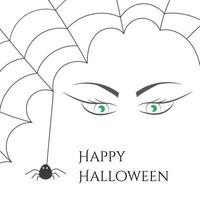 Cobweb with spider and witch green eyes. vector