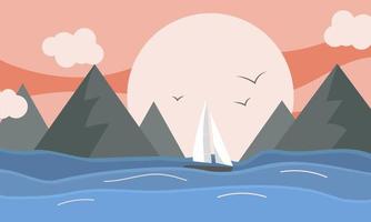 Sailboat on the sea, landscape with sunset vector