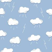 Seamless pattern with white cloud, rain, thunder vector