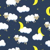 Sheep, crescent, cloud and star on dark blue vector