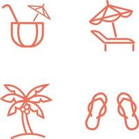 Beach Umbrella, Sandals, Bed and Coconut Tree and Juice vector