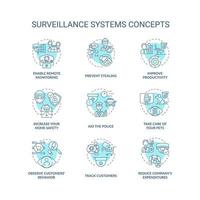 Conjunto de iconos de concepto de beneficio del sistema de vigilancia vector