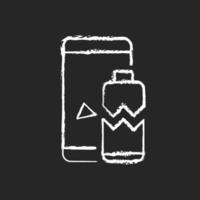Battery not charging chalk white icon on dark background vector