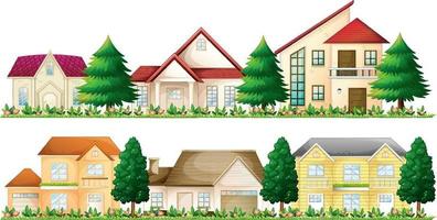 Set of suburban houses on white background vector