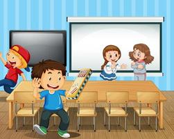 Scene with many students in the classroom vector