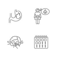 Early pregnancy symptom pixel perfect linear icons set vector