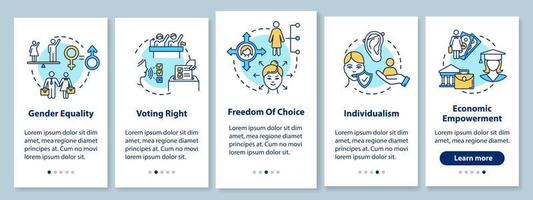 Women empowerment onboarding mobile app page screen with concepts vector