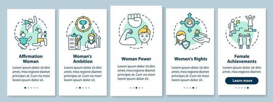 Women power onboarding mobile app page screen with concepts vector