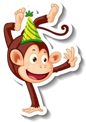 A sticker template with a monkey wearing party hat