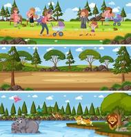 Different nature landscape at daytime scene with cartoon character vector