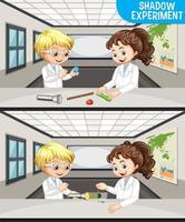 Shadow experiment with scientist kids cartoon character vector