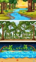 Set of different forest horizontal scenes in different times vector