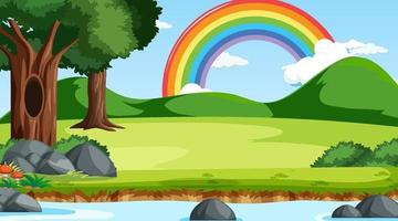 Nature scene background with rainbow in the sky vector