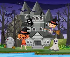 Haunted halloween mansion at night vector