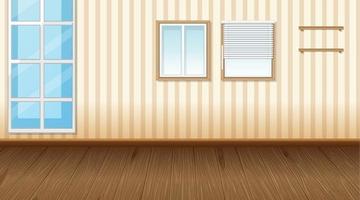 Empty room with parquet floor and beige striped wallpaper vector