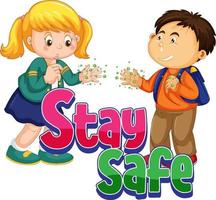 Stay Safe logo with two kids do not keep social distancing isolated vector