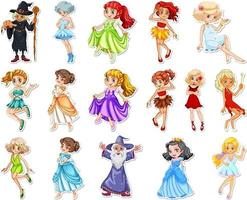 Sticker set with different fairytale cartoon characters vector