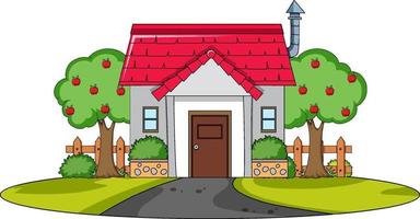 Front view of a house with nature elements on white background vector