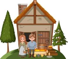 Farmhouse with villagers on white background vector