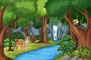 Forest scene with different wild animals vector