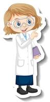 Cartoon character sticker with a girl in science gown vector