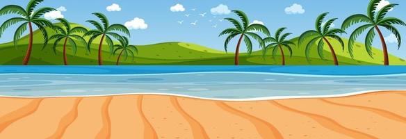 Panorama de la escena del paisaje con muchas palmeras en la playa. vector