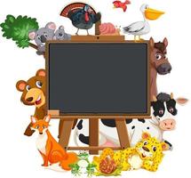 Empty blackboard with various wild animals vector