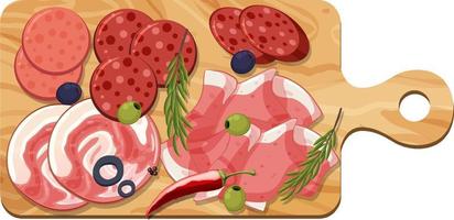 Different cold meats on platter isolated on white background vector