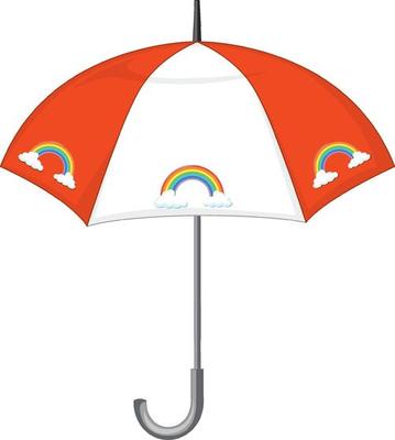 Orange striped umbrella with rainbow pattern