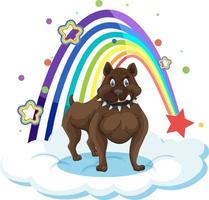 lindo perro en la nube con arcoiris vector