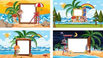 Set of different tropical beach scenes with blank banner vector