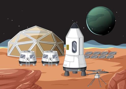 Outer space scene with spaceship and station vector