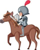 Knight riding horse cartoon character on white background vector