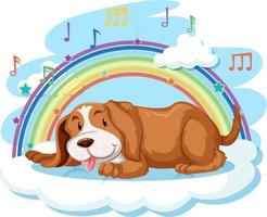 Cute dog on the cloud with rainbow vector