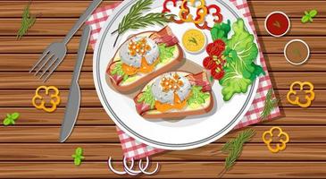 Bruschetta on a plate with fresh vegetables on table background vector