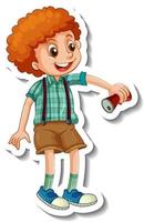 Sticker template with a boy holding can isolated vector