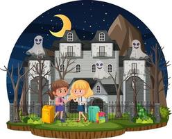 Haunted house at night scene vector