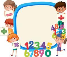 tablero vacío con niños de la escuela y objetos matemáticos vector