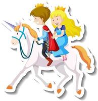 príncipe y princesa montando a caballo juntos pegatina de dibujos animados vector