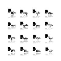 Nose smelling scent drop shadow black glyph icons set vector